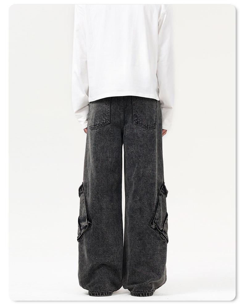 XXBRO Men's High-Street Retro Stitching Wasteland Wide-Leg Pants Jeans