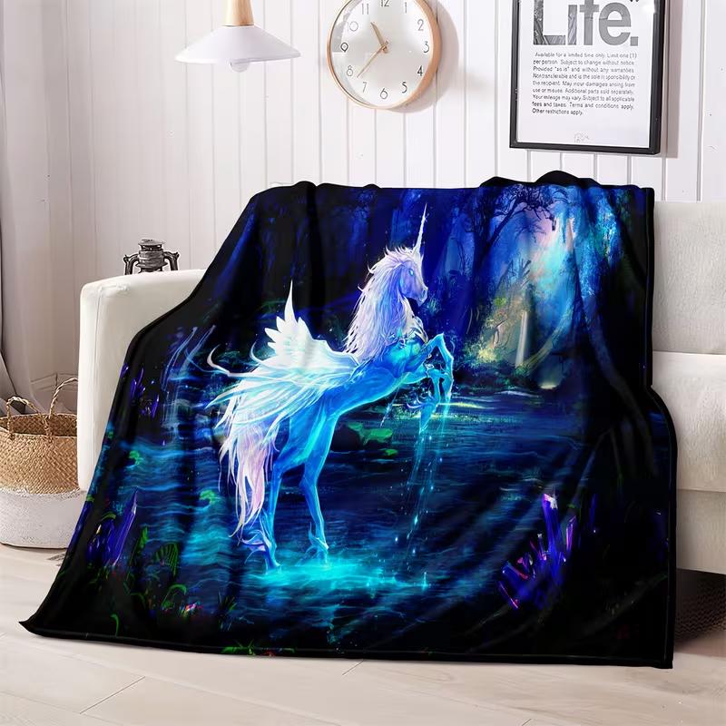 Cozy Fantasy Unicorn Print Blanket Throw For Sofa, Bed, Travel, Camping, Living Room Chair, And Bed - Digital Printing Blanket