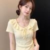 Creamy Yellow Short-sleeve T-shirt for Women, New Summer Trend, Super Popular, Youthful, Beautiful, Korean Style, Slimming, and Versatile Top for Wom
