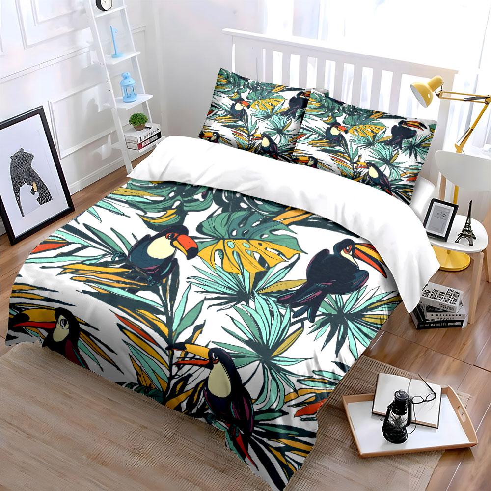 Set Biancheria da Letto con Stampa Piante Tropicali Toco per Bambini Regalo di Lusso Set Copripiumino Stampa Digitale 3 Pezzi Morbido Confortevole Traspirante