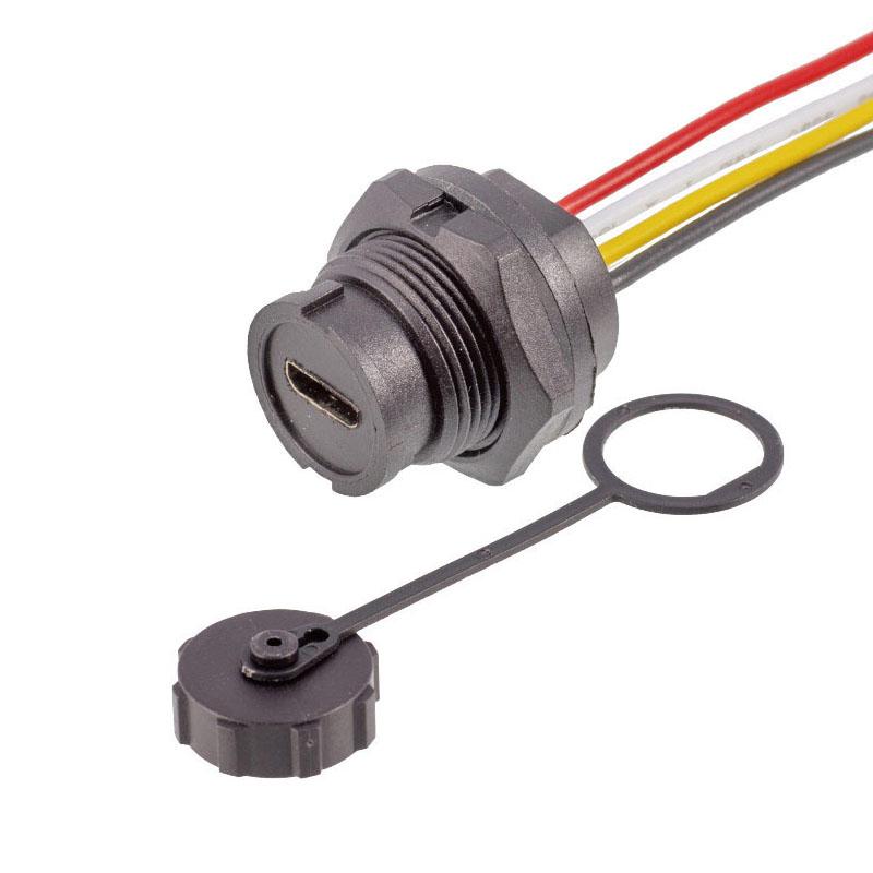 Outdoor Industrial USB Female Socket Jack Panel Solder Waterproof Micro USB Connector Data Adapter Automation Car IOT Medical