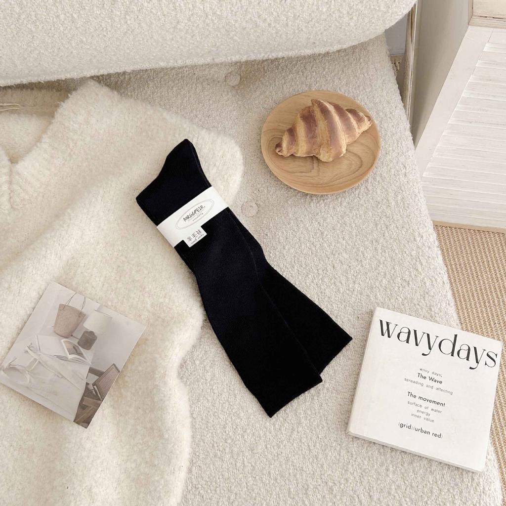 Solid Color Wool Calf Socks Warm Socks Thin Strip Coffee-Colored Long Tube Thickened Soft Waxy And Thin Stacking Socks