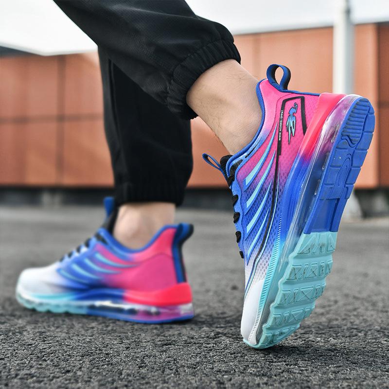 Men's Shoes Large Size Spring and Summer Breathable Fly-woven Mesh Air Cushion Heightening Running Shoes Shock Absorption Trend Leisure Sports