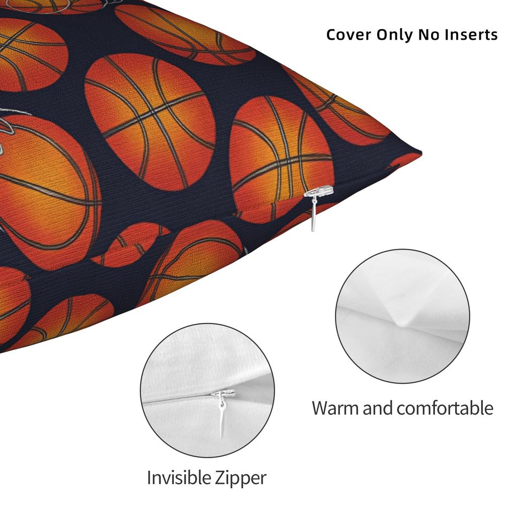 Basketball Square Pillow Cases Sports Ball Games Cushion Cover Novelty Zippered Decor Pillowcase for Car 18"