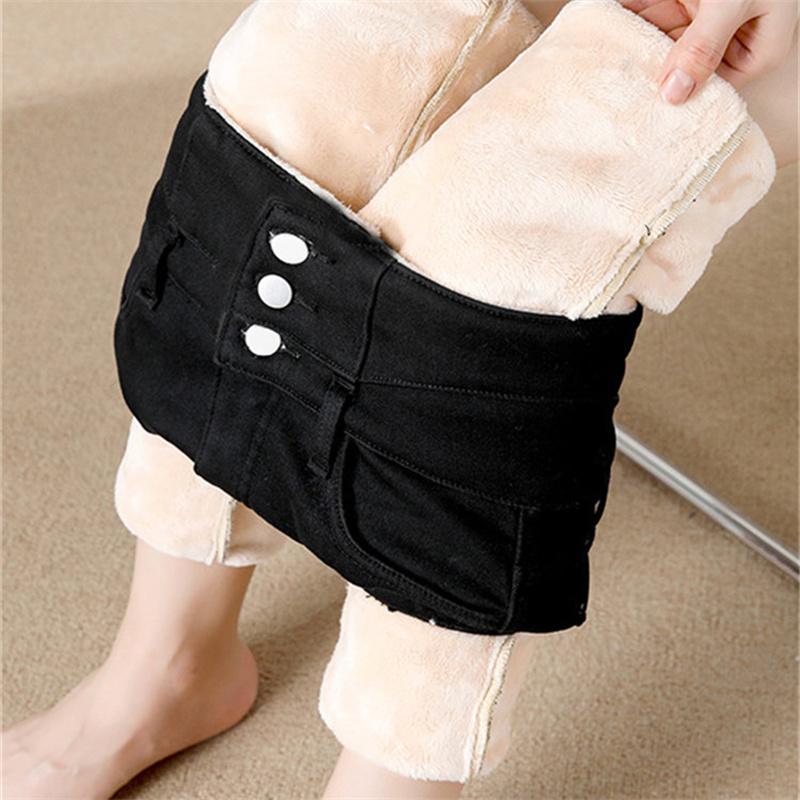 2022 Autumn Winter Jean Casual Fashion Skinn Jeans For Women High Waist Stretch Pencil Pants Thick Warm Tappered Pencil Pants