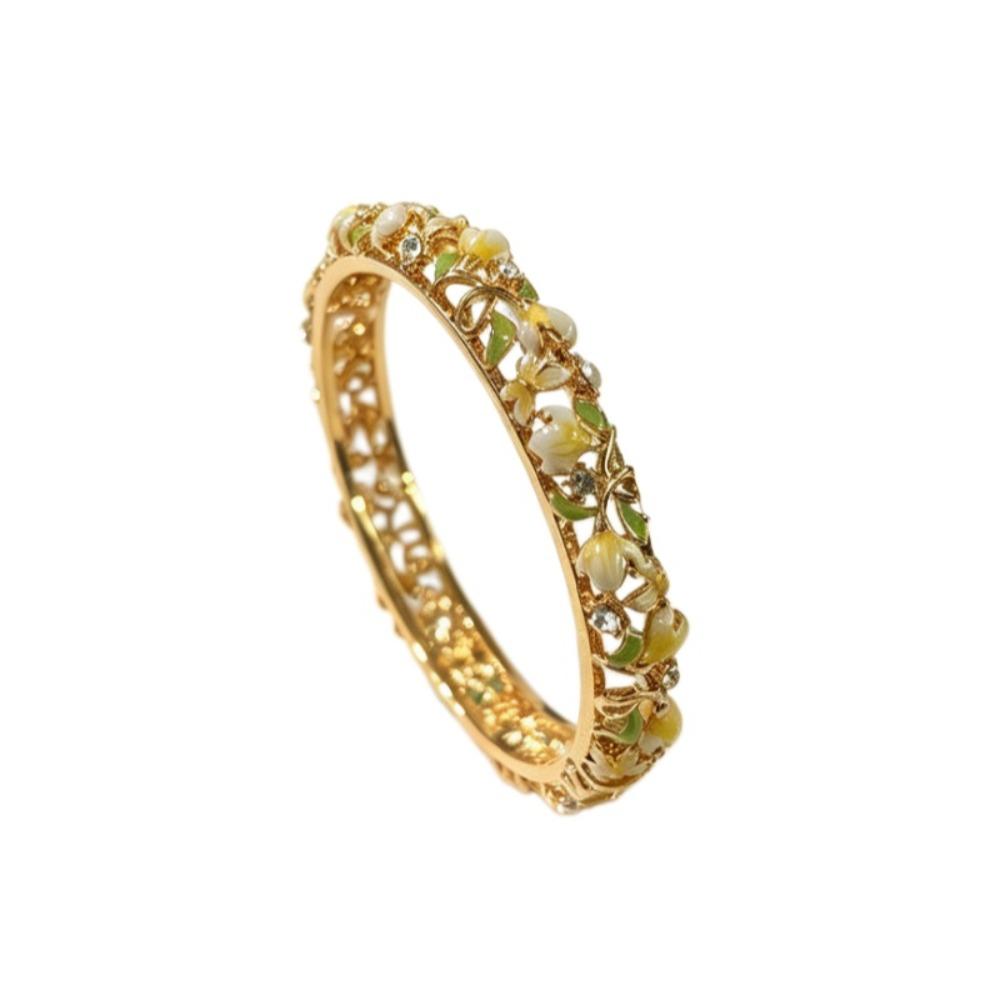 Enamel Chinese Flower Bangle Hollowed Floral Women's Hand Bracelet Vintage Cloisonne Bangle  Ladies