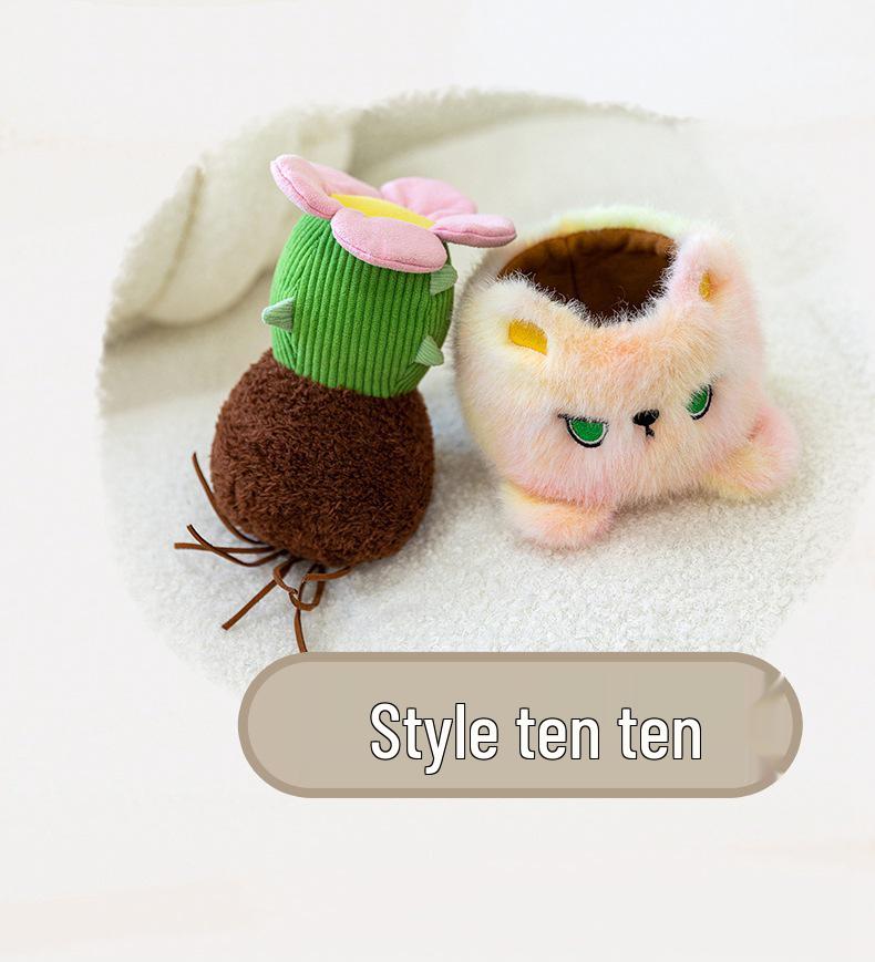 Cat Potted Plant Plush Toy - Cute Cartoon Green Ornament for Home, Office, or Children's Room Gift