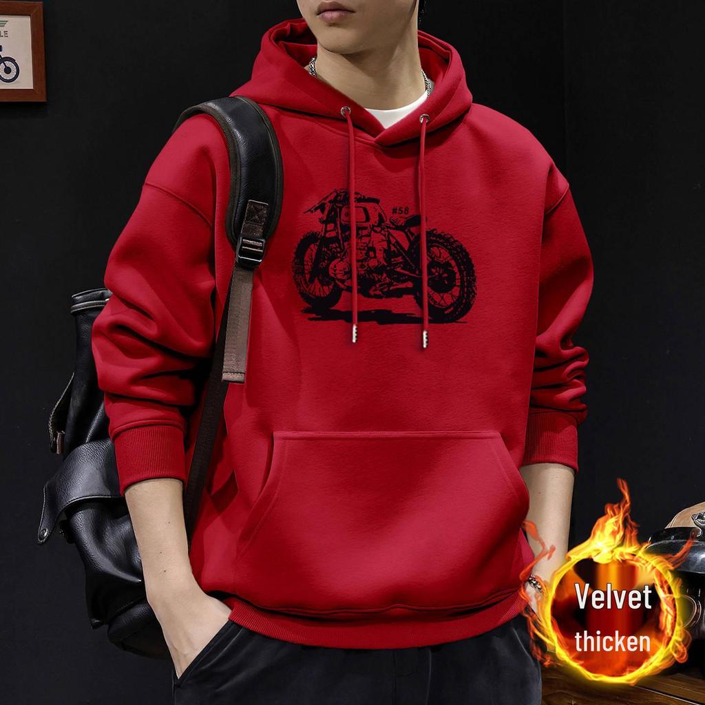 Men's Heavyweight Velvet-Lined Hooded Sweatshirt: Trendy American High Street Jacket for Autumn/Winter