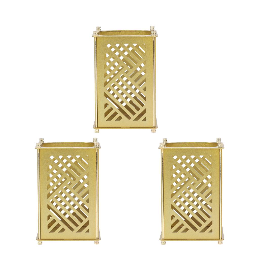 3set Pen Holder Golden Appearance Electroplating Quadrate Educational DIY Assembly Office Pen