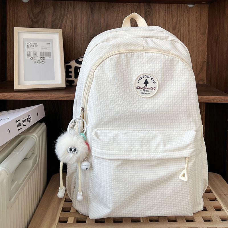 

Гонконгский школьный рюкзак большой вместимости для девочек, для средней школы, нишевый дизайн, студенческий, однотонный, красивый, рюкзак для старшеклассниц White + White Elf
