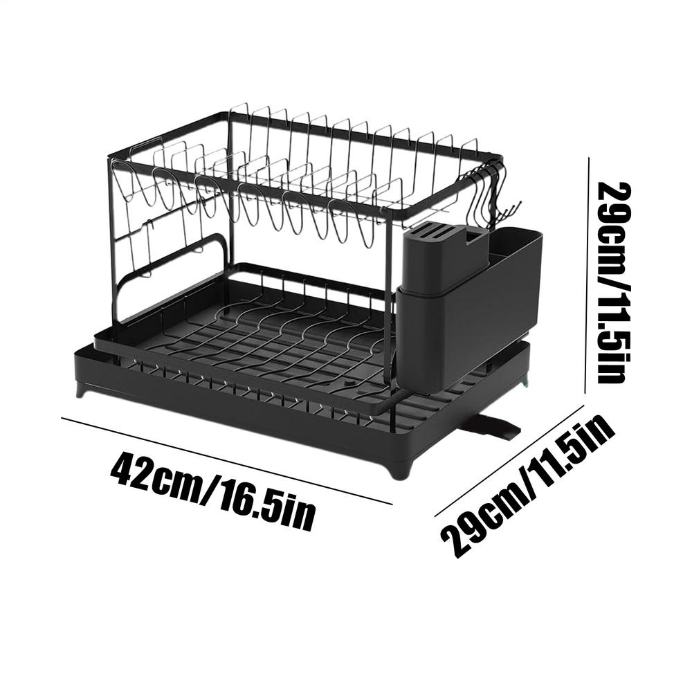 

2 Layers Dish Drying Rack Countertop Household Dish Storage Holder Kitchen Organizers And Storage With Drainboard чорний