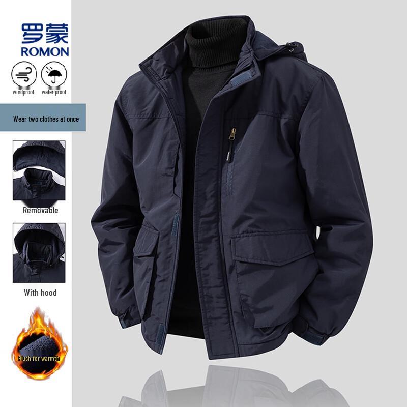 

Romon Men s Hooded Detachable Fleece-Lined Jacket L