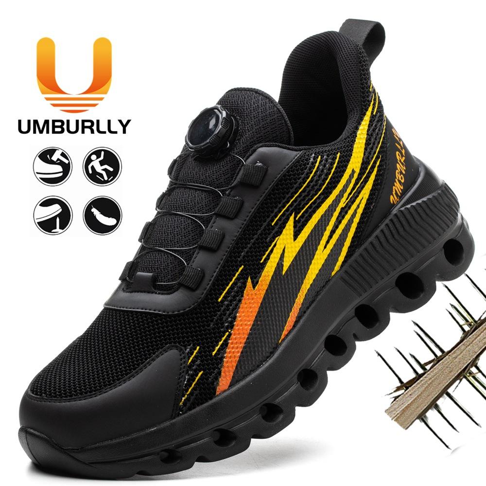 

Labor insurance shoes for men, smash-proof, puncture-proof, breathable men s lazy safety shoes, steel wire rotating buckle, shoelace-free work shoes orange; 48