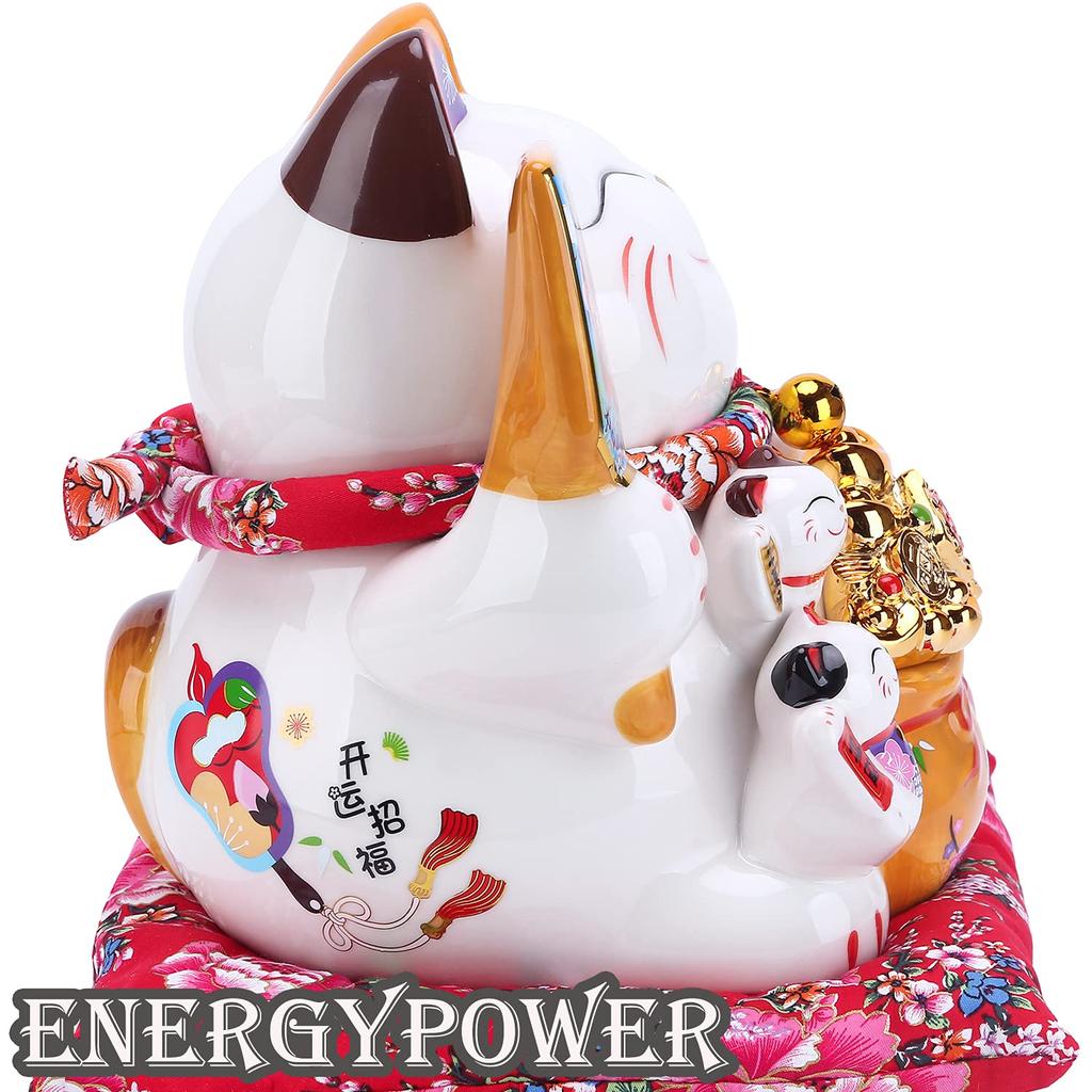 EnergyPower Electric Premium White Porcelain with Cute Cat with Automatic Arm A perfect gift for a store opening or business A lucky charm for