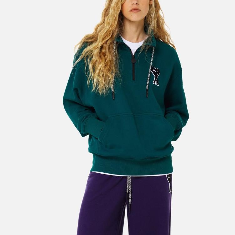 Puma x Ami Half-Zip Sweatshirt Varsity Green Unisex Tops 535993-24