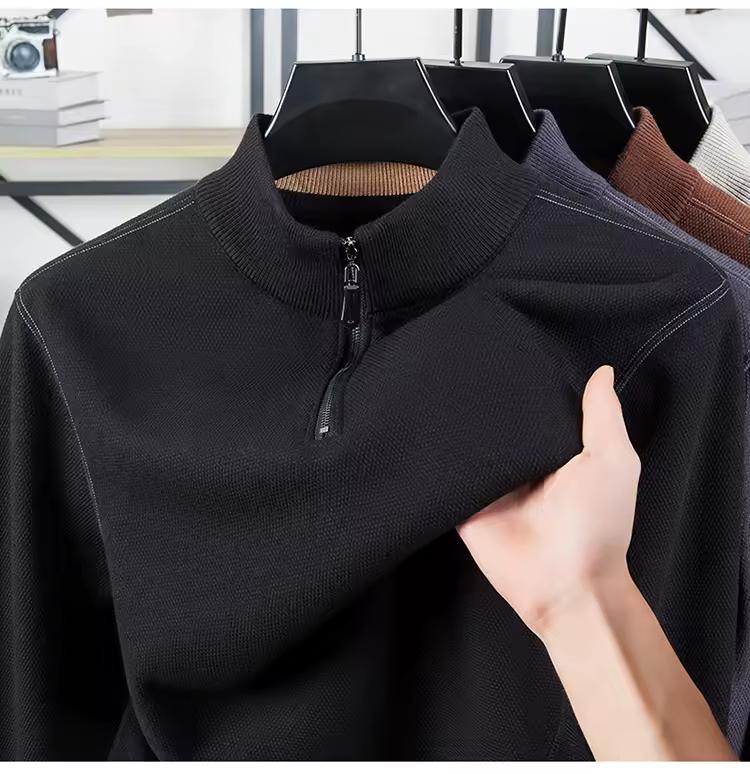 

Autumn and Winter Men s Velvet Thickening Sweater Bottoming Shirt Men s Half Zip Pullover Casual Loose Warm T-shirt Knitwear XXXXL