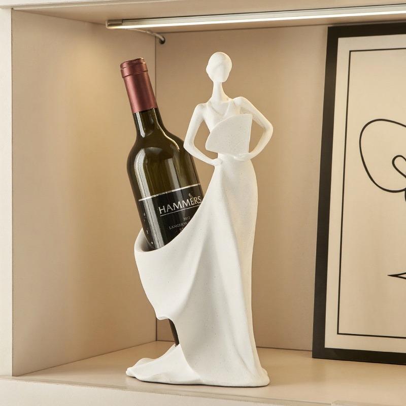 Creative Elegant Lady Resin Figurine Sculpture Modern Art Wine Rack Storage White Girl Figurine Craft Wine Rack Home Decor Gift