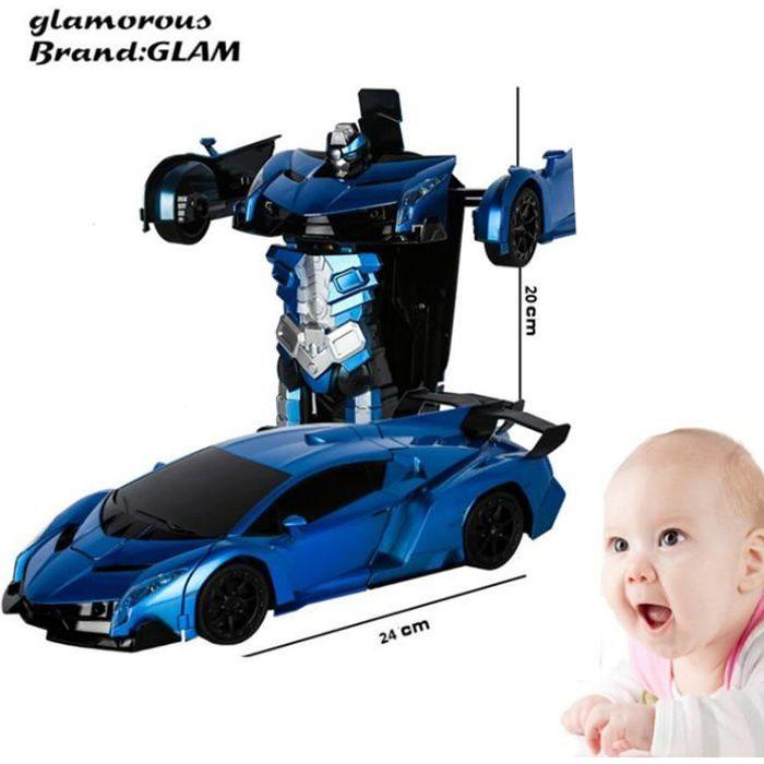 GLAM ®Bleu 2 en1 RC Sport Transformation Voiture Robot Télécommandé Déformation Auto Jouet