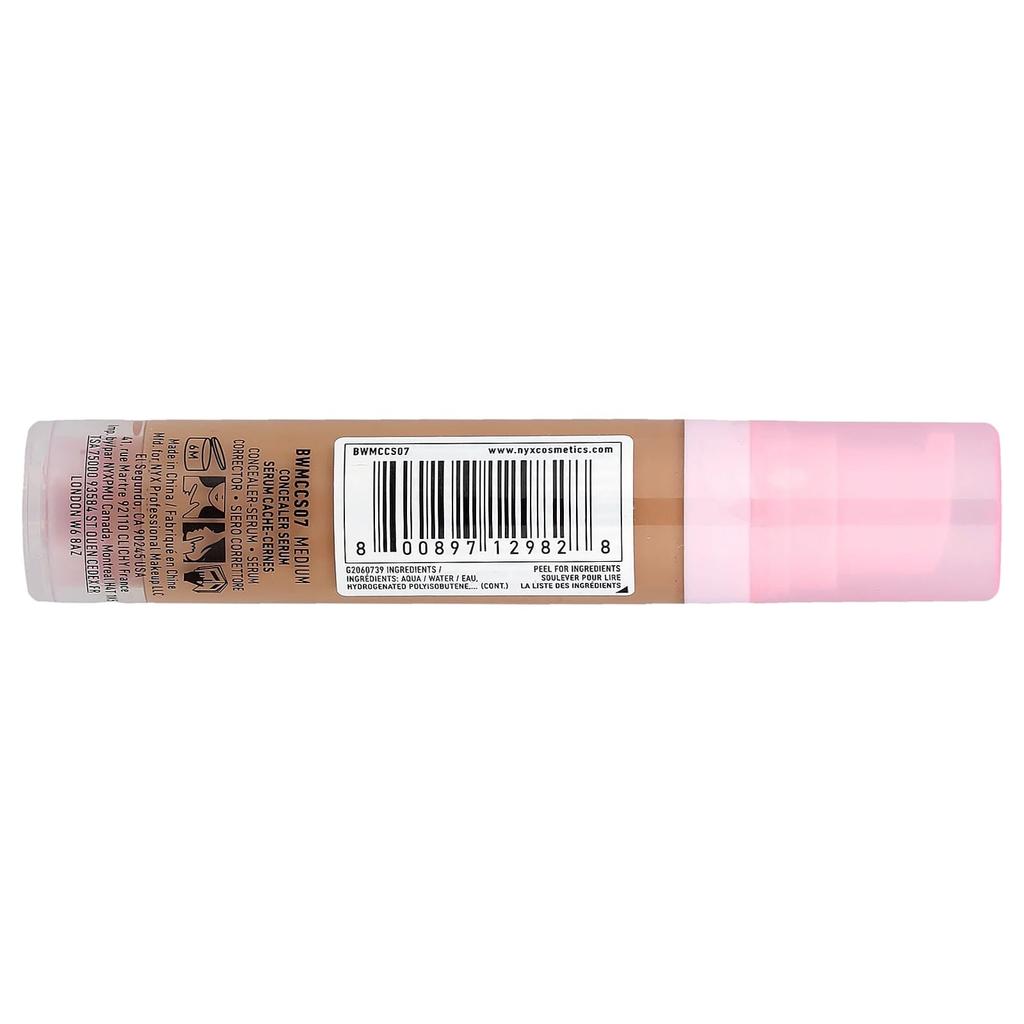 NYX Professional Makeup, Bare With Me, Concealer Serum, 07 Medium, 9,6 ml (0,32 fl oz)