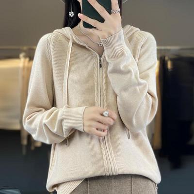 Abbigliamento Primavera Donna Cardigan a Maglia Moda Coreana Casual Top a Manica Lunga Bottoni Cappuccio Maglieria Cappotto Maglione
