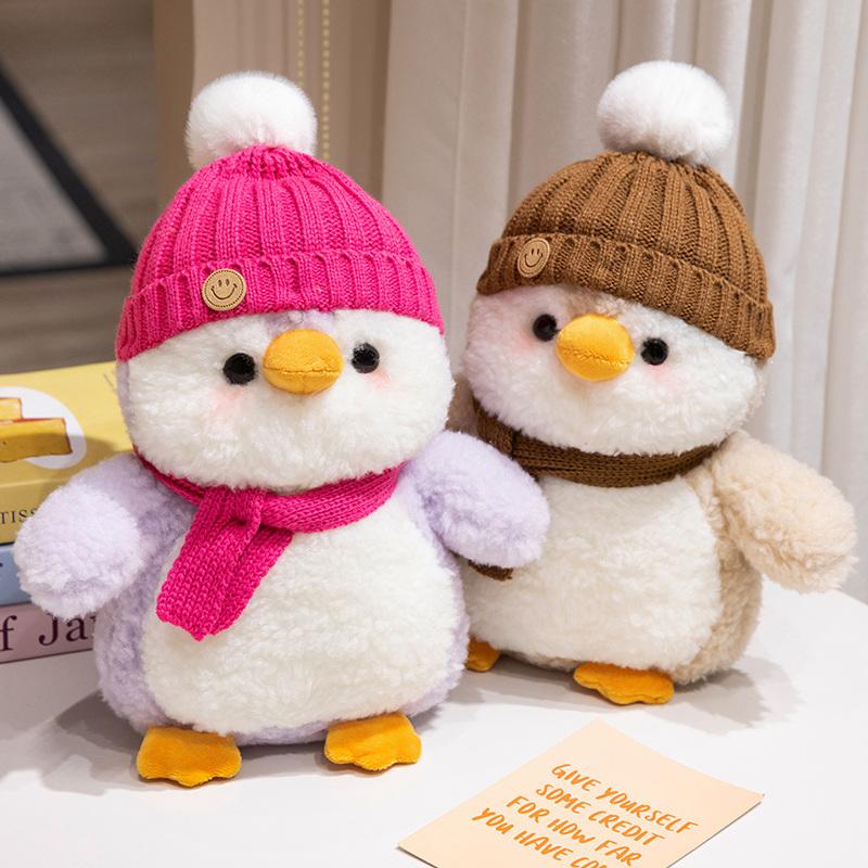 Cute Penguin Plush Toy Comforting Fluffy Penguin Wearing Hats Sleep Doll Stuffed Animal Pillow Birth Date Present