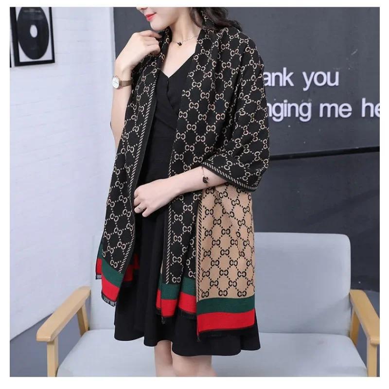 New Double-sided Scarf Cashmere Fashion Women's Autumn and Winter Windproof Warm Thick Cashmere Shawl Head Scarf