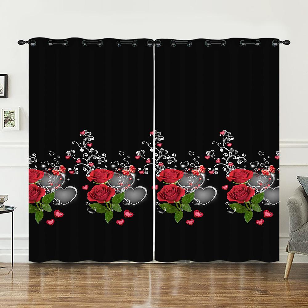 Curtains Love Rose Valentine Hunliji Curtains Bedroom Living Room Blackout Curtain Perforated