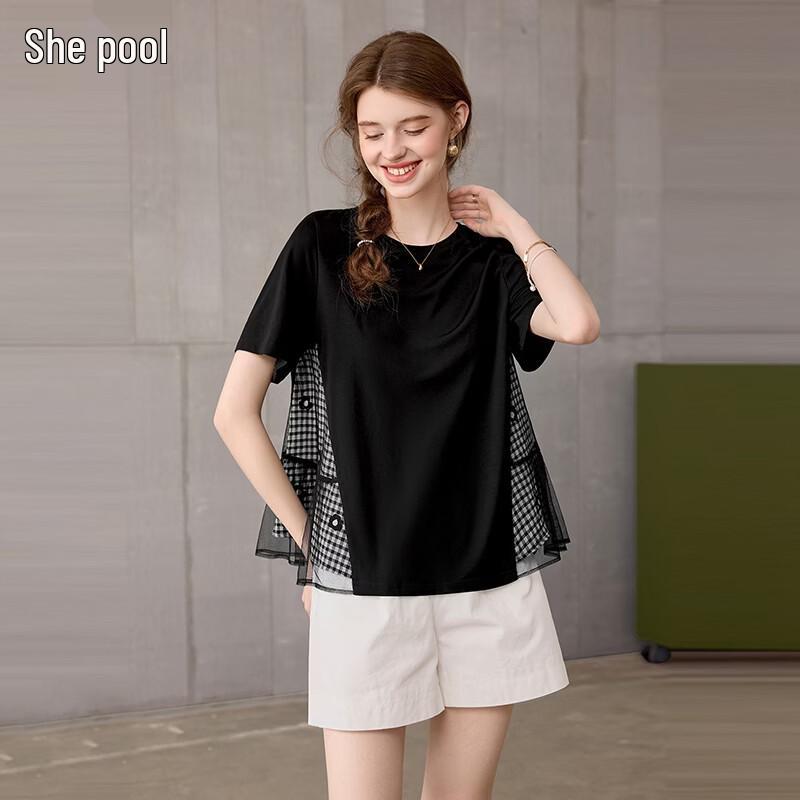 

Tachic Women s Checkered Mesh Short Sleeve T-Shirt M