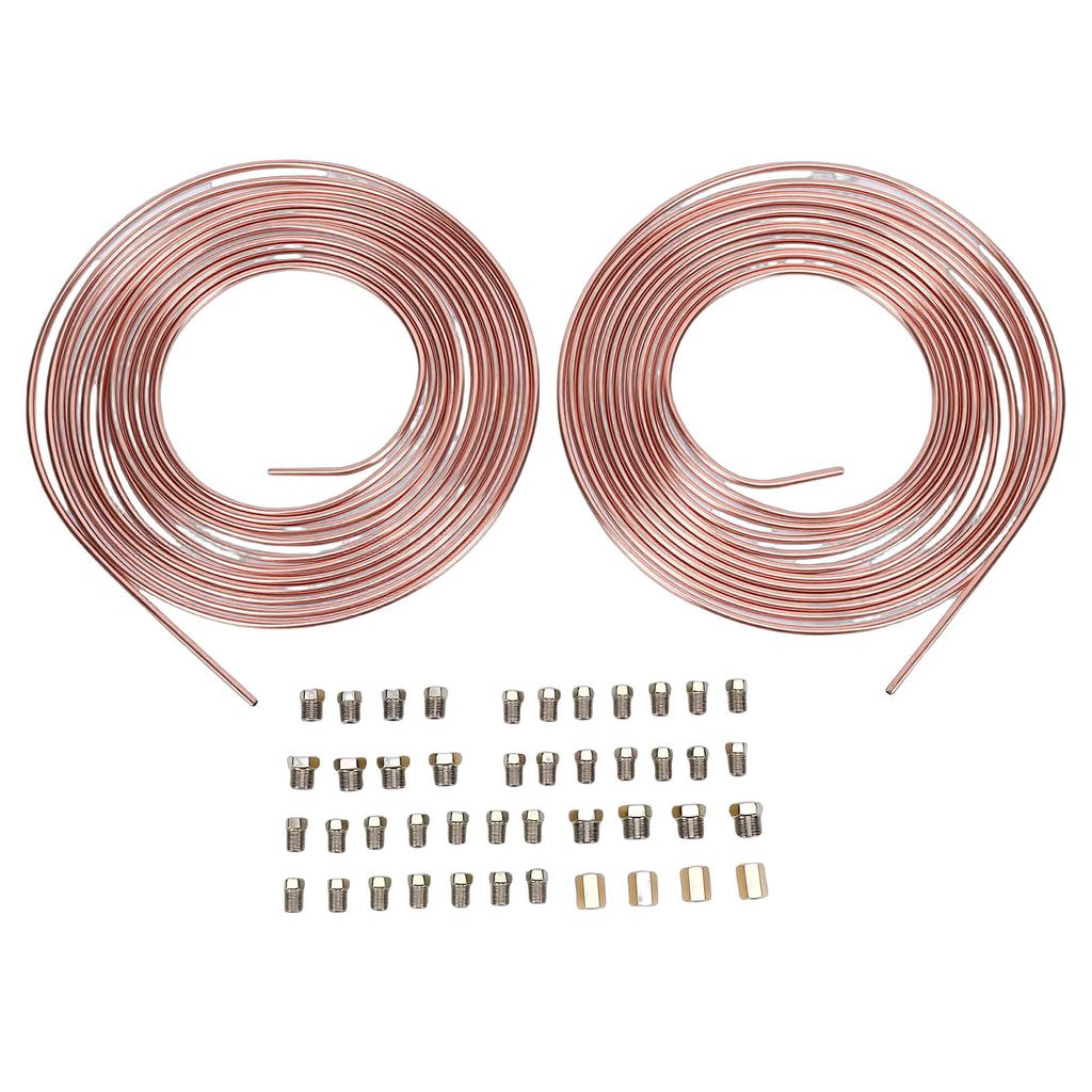 2 Sets 25Ft 3 16in Brake Line Tubing Kit with 32 Fittings 4 Connectors 8 Nuts Galvanized Alloy Brake Line Roll for