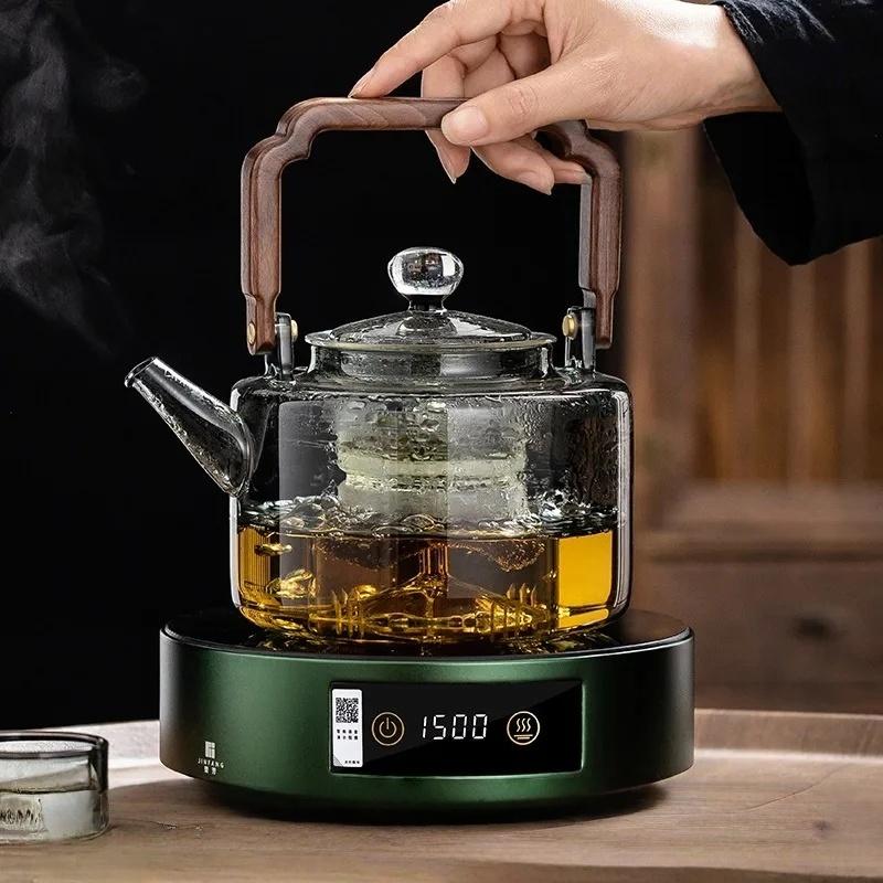 JUSTINLAU Glass Teapot Integrated Steaming and Boiling kettle with Handle Thickened Filter Heat-resistant Teapot For Home Office