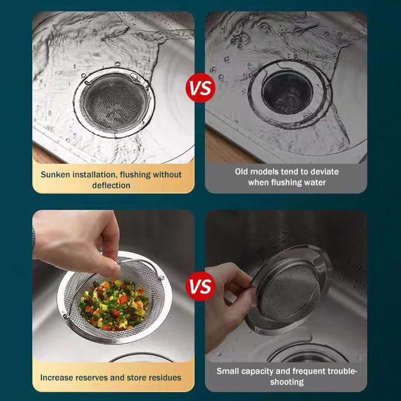 1Pcs Stainless Steel Kitchen Sink Filter Kitchen Garbage Food Residue Dishsink Filter With Handle Metal Sink Strainer