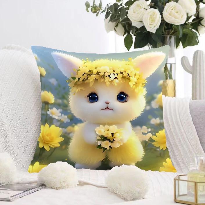 White Cat and Dog Pillowcase Dormitory Decoration Office Living Room Sofa Home Pillowcase