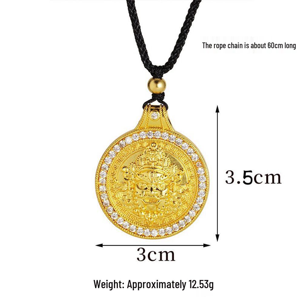 Niche Sand Gold Round Plate Yellow Dzambala Pendant - Unisex Alloy Peaceful Ornament