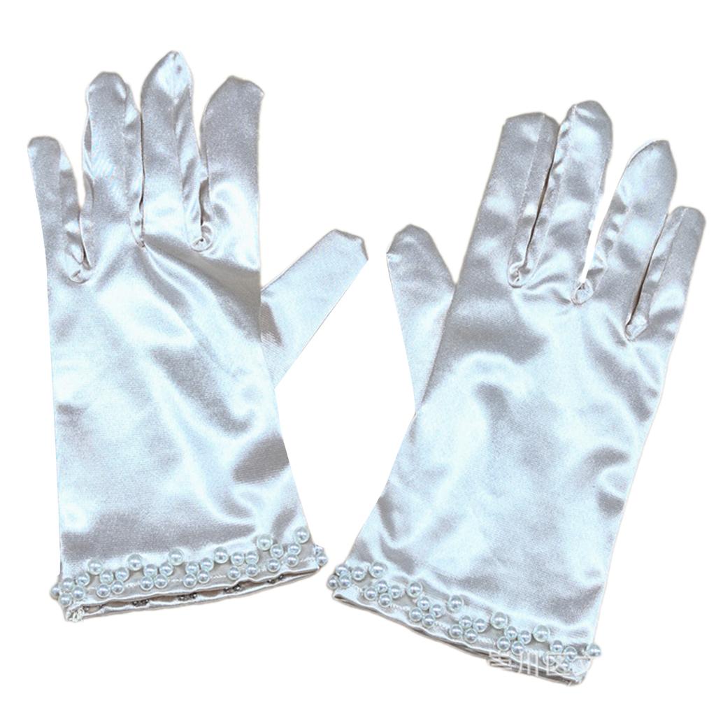 Satin Gloves Evening Galas Gloves with Beaded Trim Short Gloves Wedding Bride Gloves Formal Occasion Stage Props Gloves