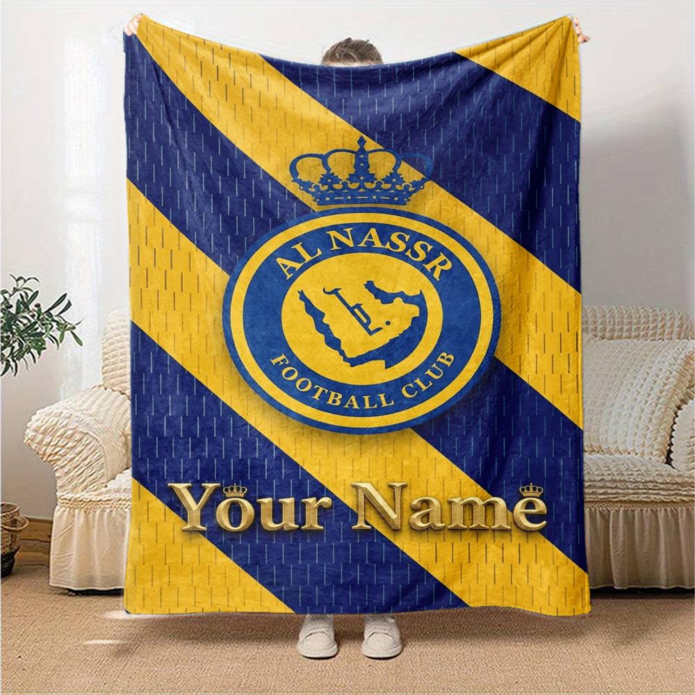 Name Custom Al-Nassr Print Flannel Blanket High Quality Warm Comfortable Cover for All Seasons Perfect for Gifts Home Decor