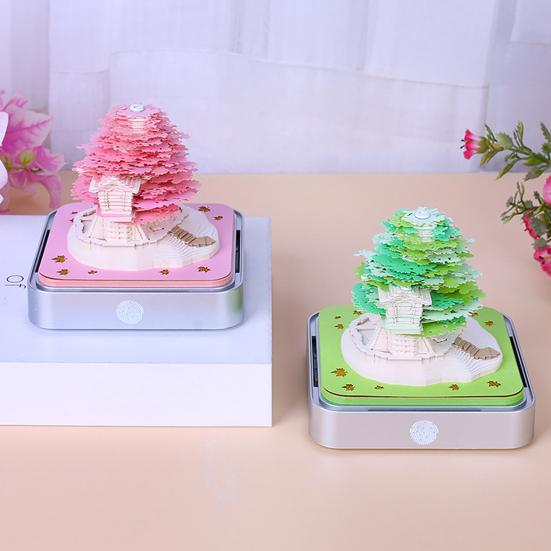 2026 Tidsstycke Kalender 3D Självhäftande Notislappar Bordskalender med LED-ljus Memoblock Konst Veckokalender Pappersskulptur Gåva till Kollega Vän Skrivbord