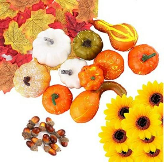 Autumn Decor Set: Foam Pumpkins, Pine Cones, and Maple Leaves for Halloween and Thanksgiving