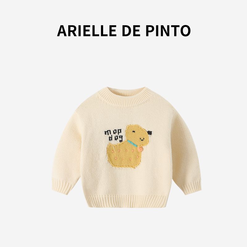 Французский Ариэль Де Пинто Детский Мультяшный Свитер Зимний Милый Девочковый Пуловер Утепленный Вязаный Свитер Модный Beige 90