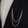 Men Suit Pin Rhinestone Decor Double Chains Anti-slip Dress-up Polished Coat Collar Pin Coat Brooch Adult Clothes Hats Bags Jewelry