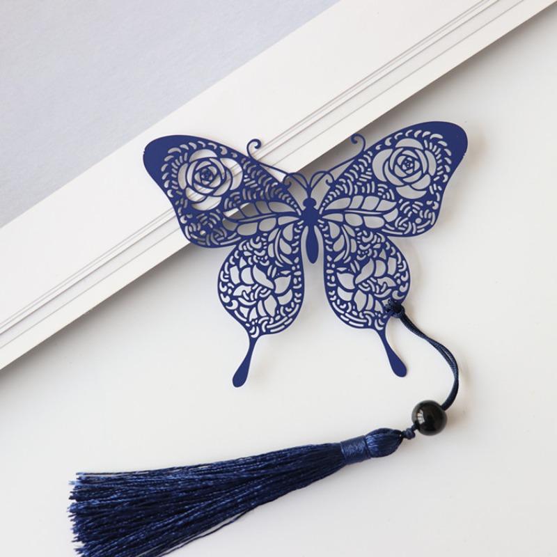 1Pc Vintage Butterfly Rose Ribbons Tassel Pendant Office Book Marker Supply School Creative Student Stationery Metal Bookmark