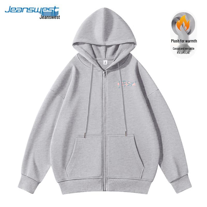 JEANSWEST Unisex Fleece-Lined Hooded Zip-Up Sweatshirt
