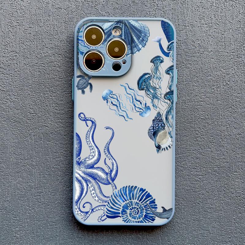 Cool Ocean Turtle Phone Case For iPhone 16 11 12 13 Pro Max Mini 15 14 Pro Max 7 8 Plus X XR Sea Blue Turtle Design Covers