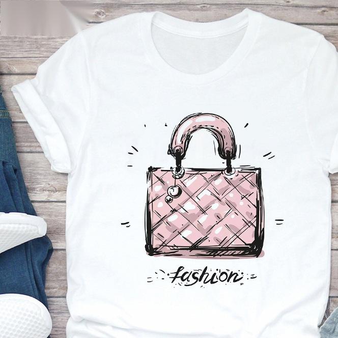 

Летний топ с круглым вырезом и принтом, модные повседневные милые женские футболки из чистого хлопка с короткими рукавами 3XL