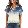 Camiseta de Manga Corta con Botones, Cuello en V, Estampada, Casual, Holgada, a la Moda para Mujer