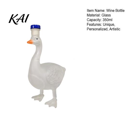 Premium Collectible Bottle Goose Shape Glass Whiskey Decanter, 3D Bird Liquor with Frosted Stopper, 350ml Art Vodka Wine Dispenser for Home