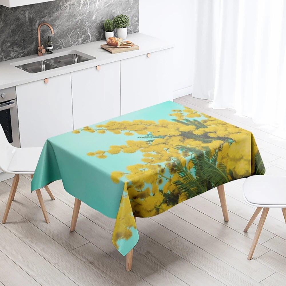 Yellow Floral Tablecloth Stain Resistant Waterproof Rectangular  Kitchen Table Decoration Home Decor
