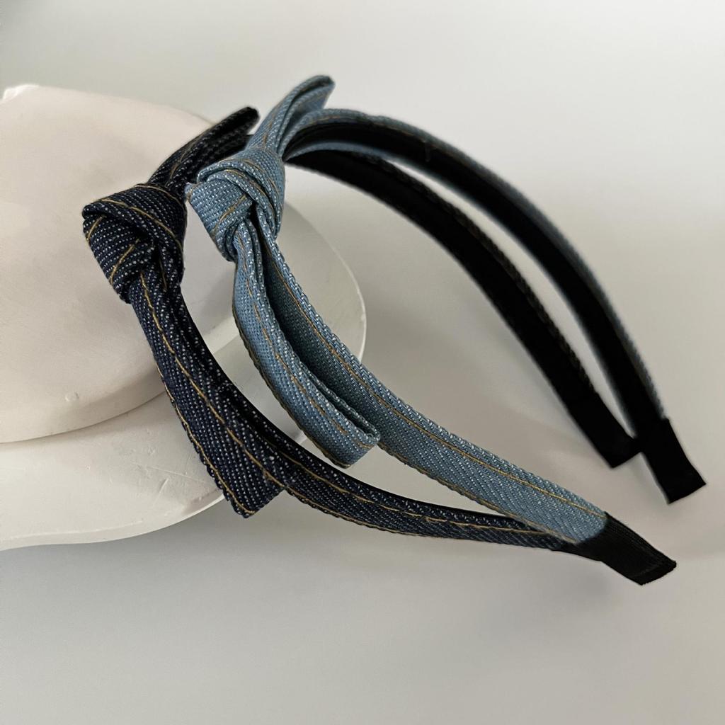 Gold Label Denim Schleifen-Stirnband - Retro, High-End, Schlichtes Stil-Haaraccessoire