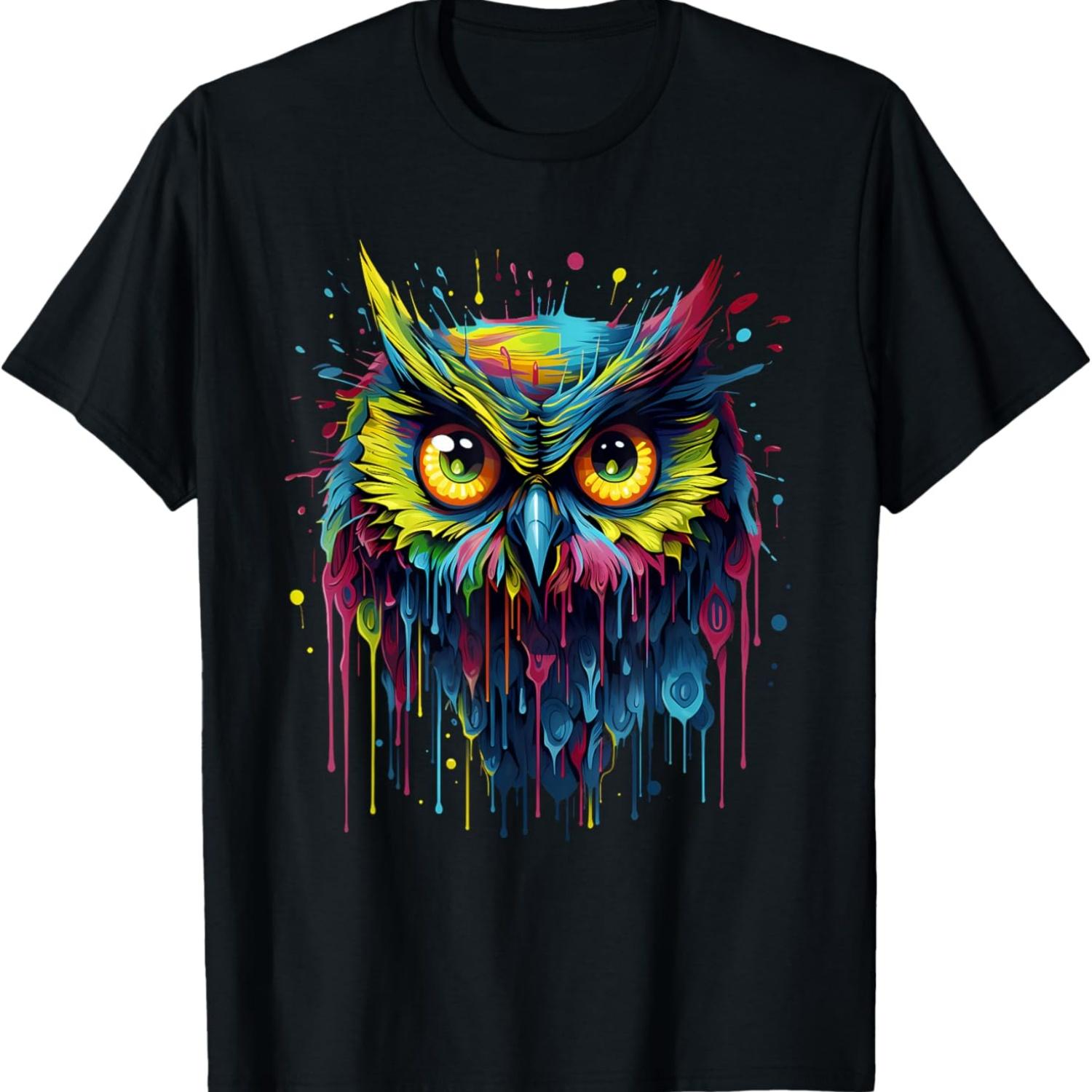 Owl Colorful Splash Portrait Artwork Animal Art Nature T-Shirt S чёрный