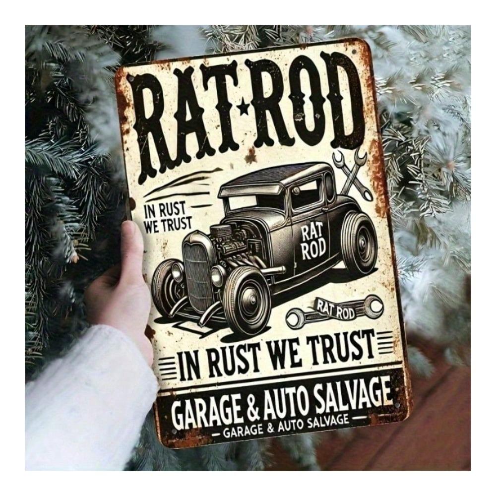 Vintage Rat Rod Metal Wall Art Poster, Retro Car Garage Sign Decor 20x30 Inches
