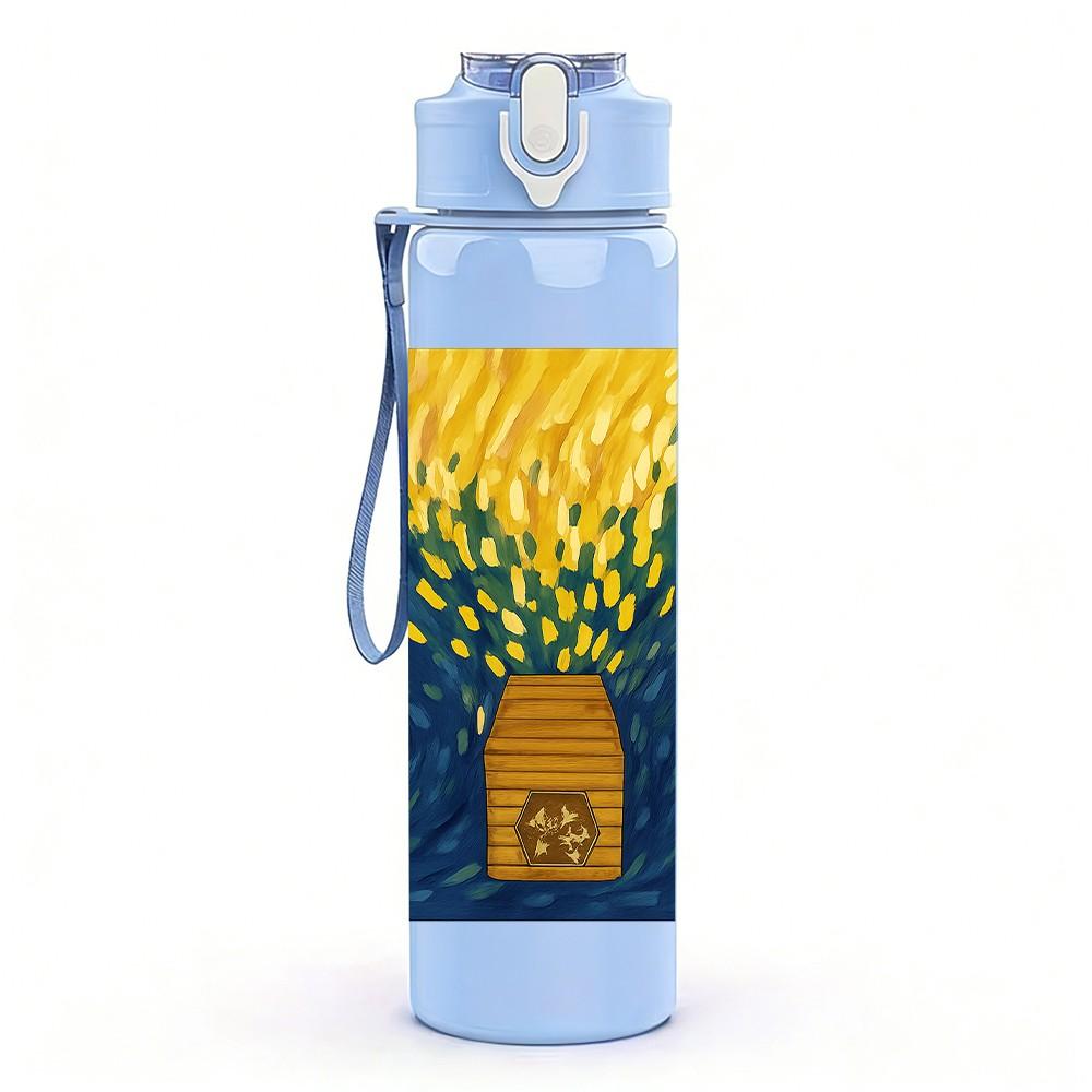 1PC Wheat Field Sun House Watercolor 750ml Color Plastic Sports Water Bottle Leakproof Flip Straw Lid Suitable for Sports Office Home Use